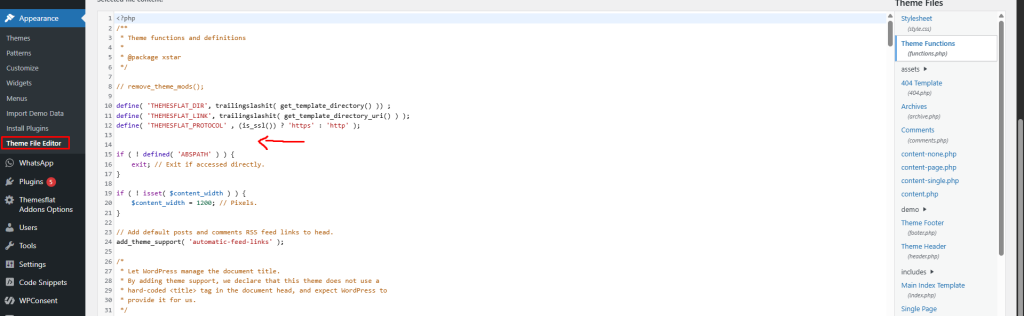 Wordpress Theme Editor Add code