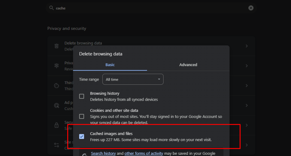Clearing Cache on Browser