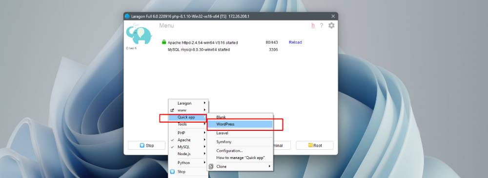 How to create wordpress in laragon